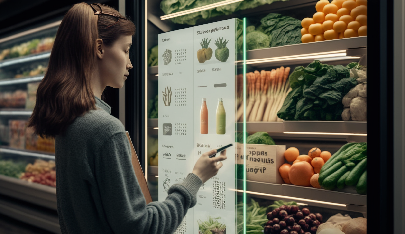 AI girl buying grocery at a retail store