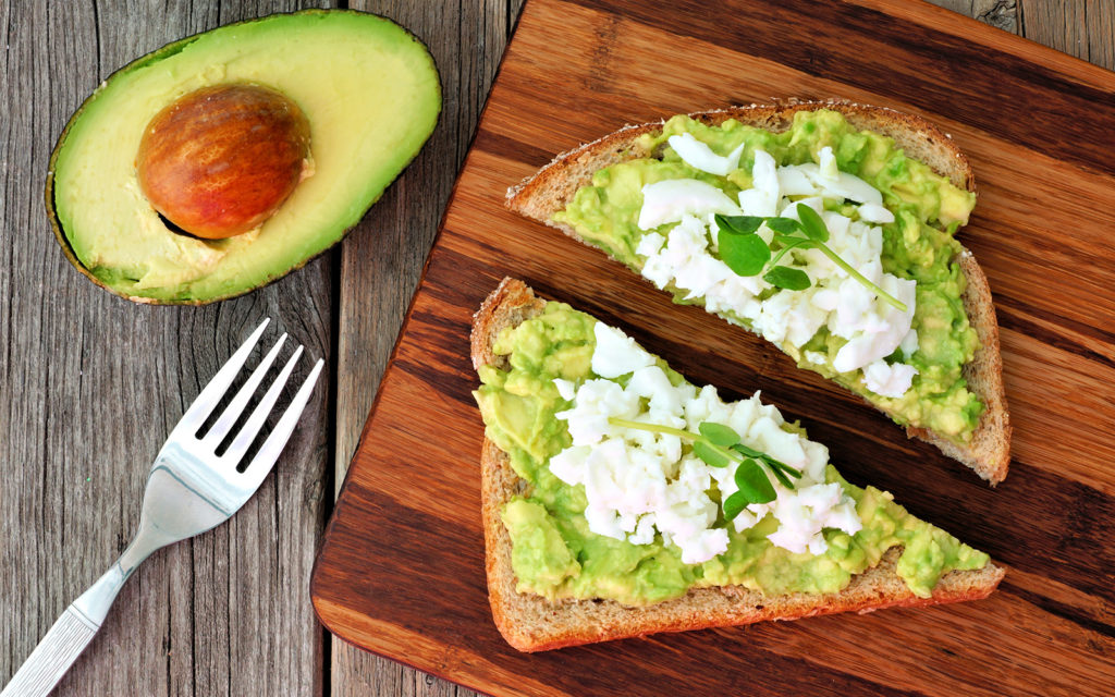 Avocado toast on whole-grain bread