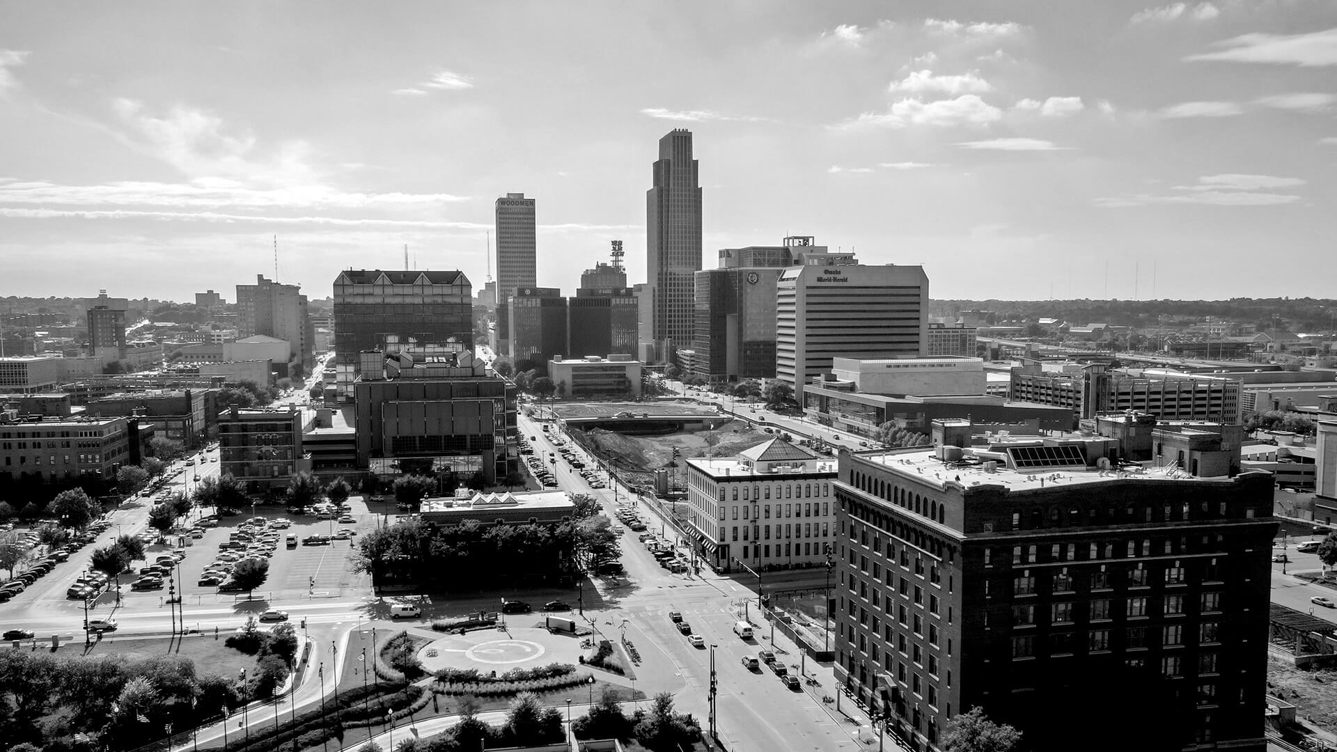 Black and white photo of Omaha City, actual location TBD