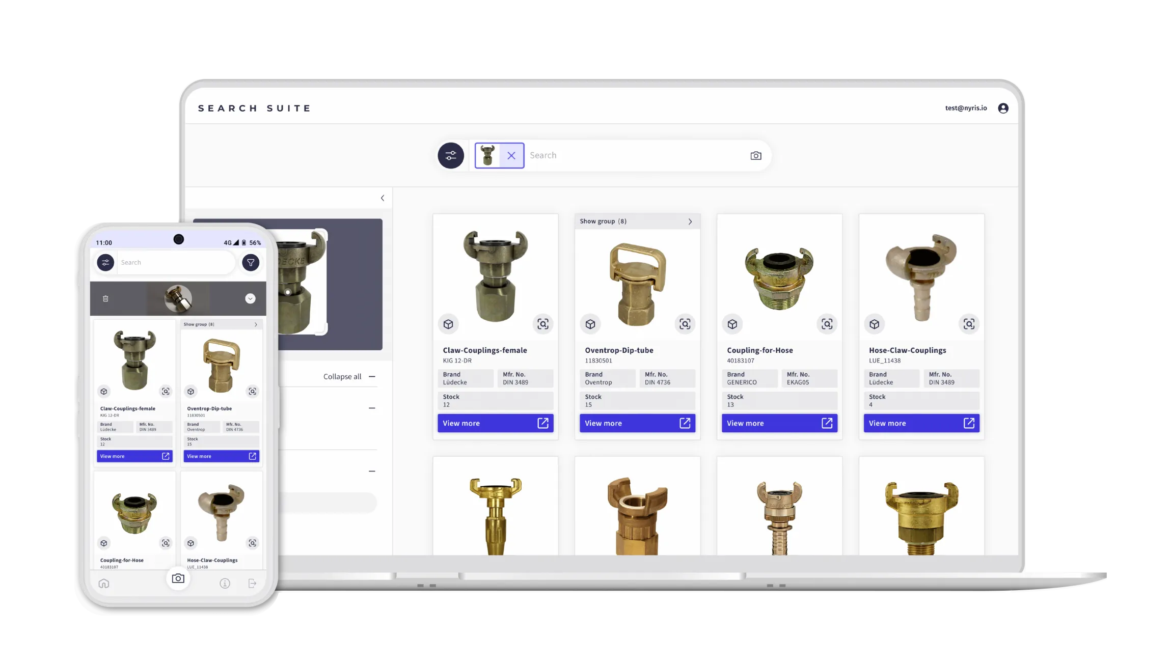 Mobile and a laptop dsiplaying 'nyris visual search engine