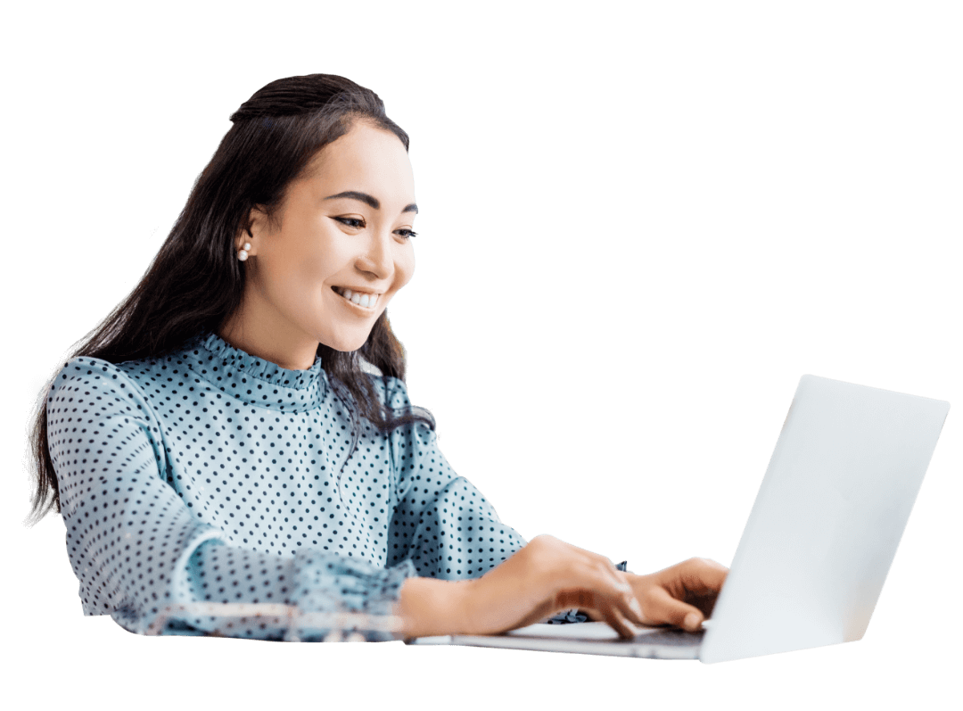 smiling woman working on a laptop