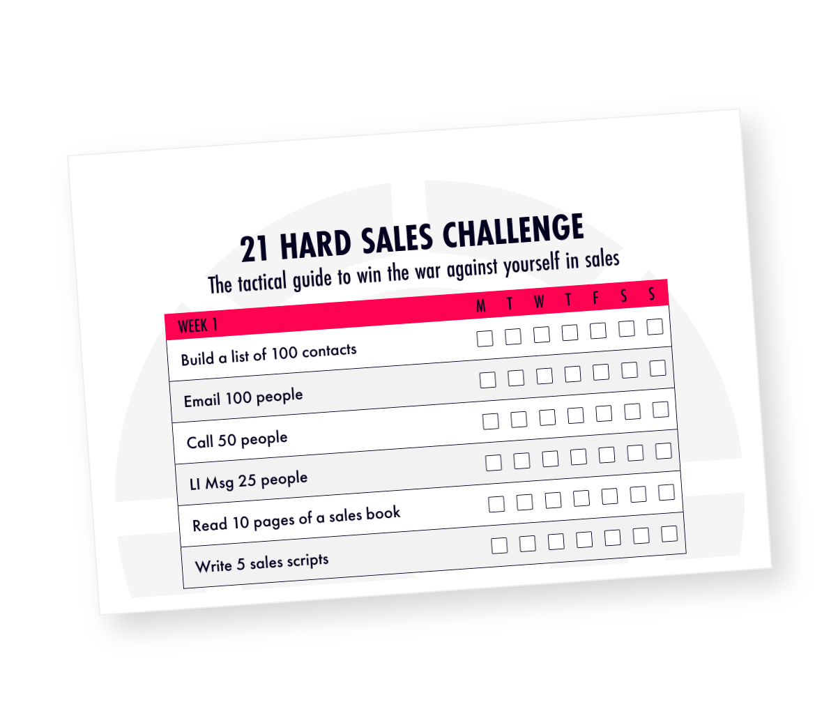 21 Hard Sales Challenge progress tracker sheet