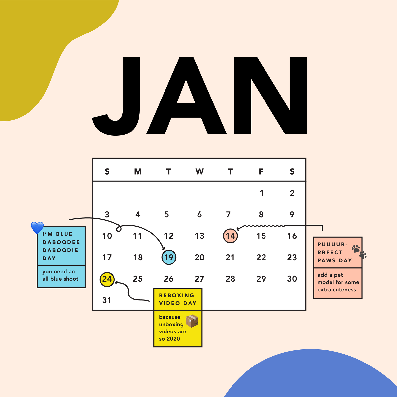 soona's January content calendar soona