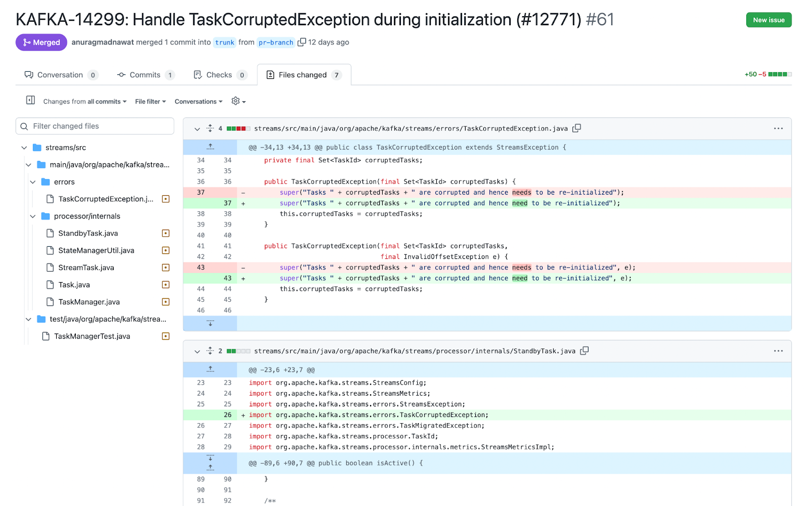 a screenshot of a Kafka pull request