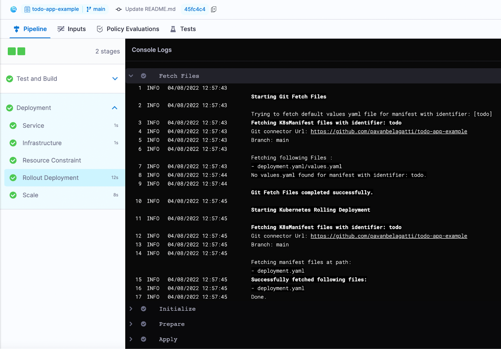Deployment stage execution