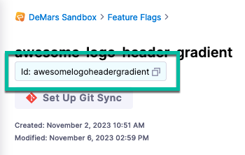 Showing what the Id looks like for your feature flag in the Harness UI.