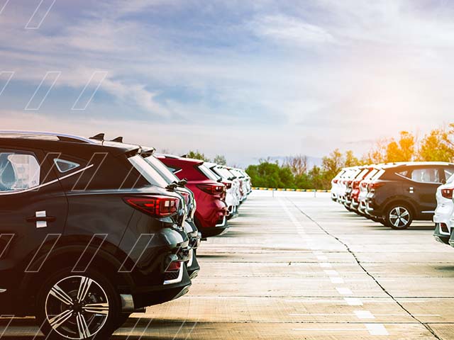 Used cars in a car dealership lot