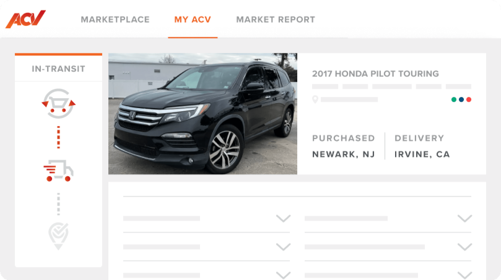 2017 Honda Pilot Touring in transit from Newark NJ to Irvine CA through ACV transportation service