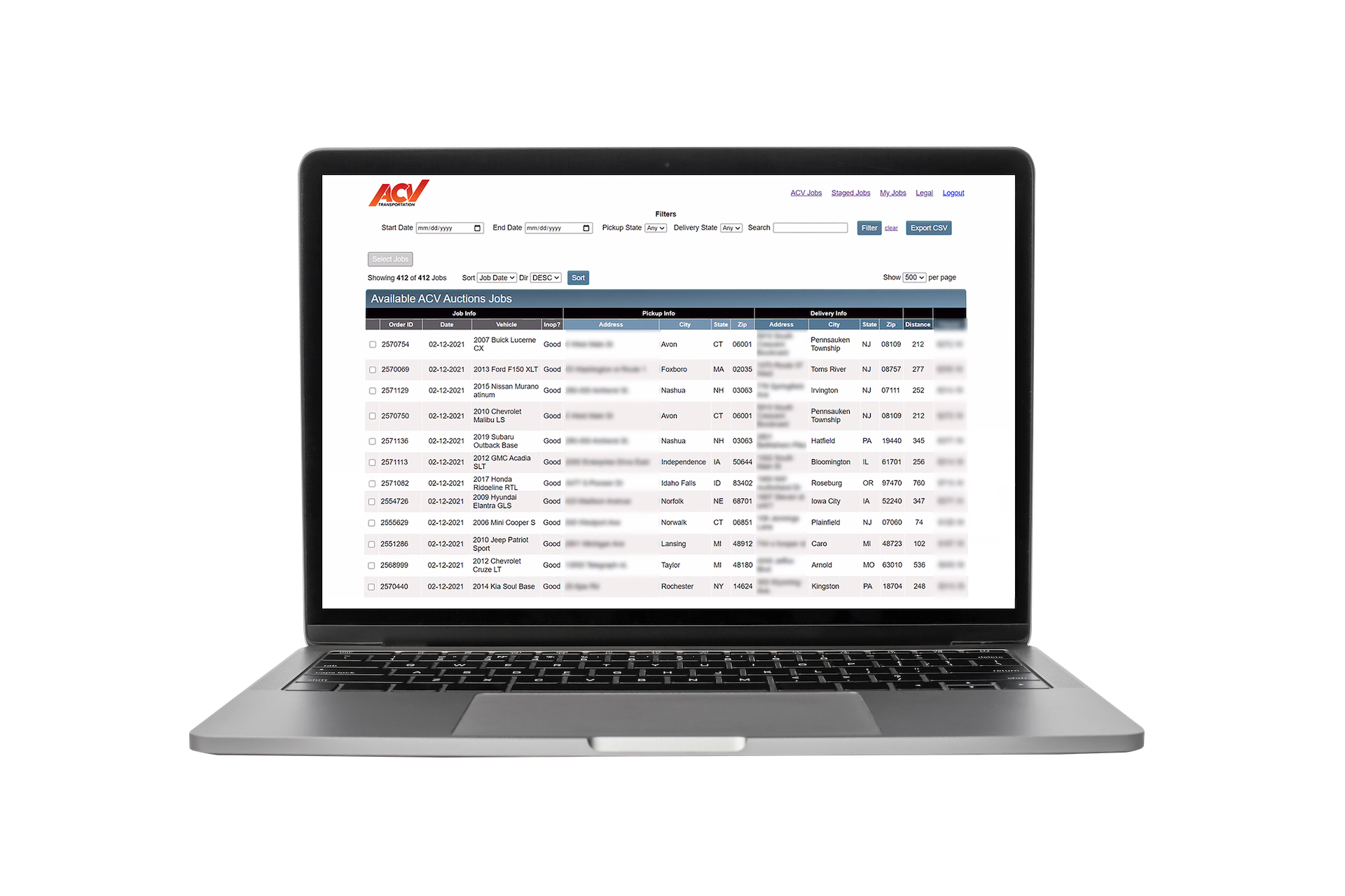 track vehicle delivery with ACV transportation