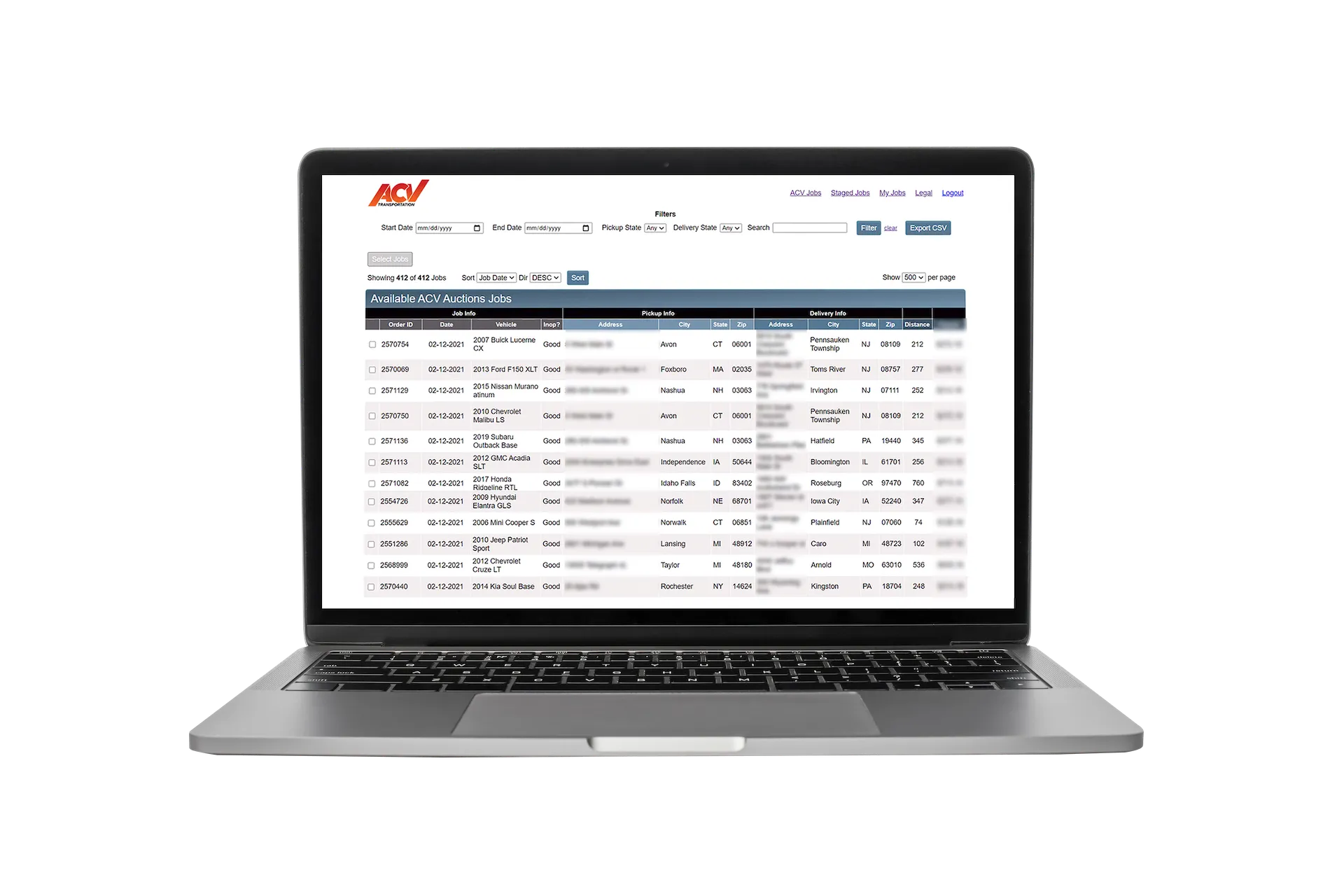 track vehicle delivery with ACV transportation