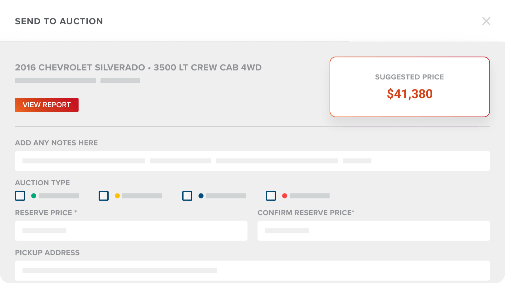 suggested price for a 2016 Chevrolet Silverado ready to send to auction