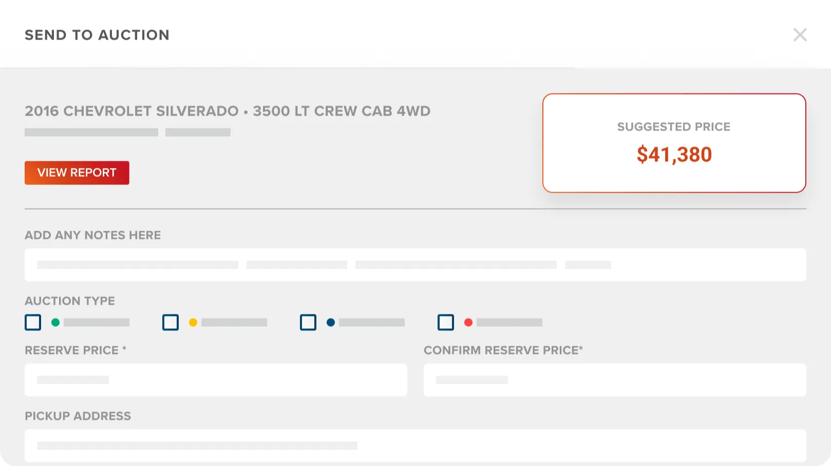 suggested price for a 2016 Chevrolet Silverado ready to send to auction