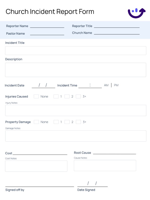 Church Incident Report Form | Xenia Templates