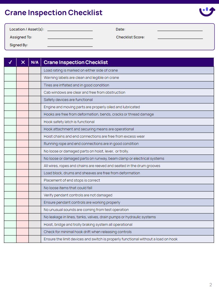 Crane Inspection Checklist Xenia Templates