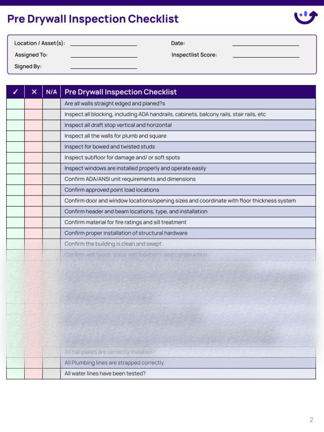 Drywall Inspection Checklist