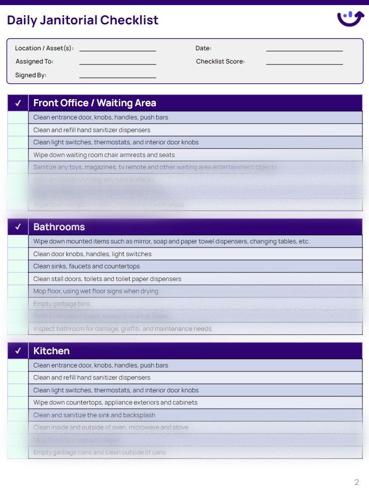 School Janitor Checklist Xenia Templates