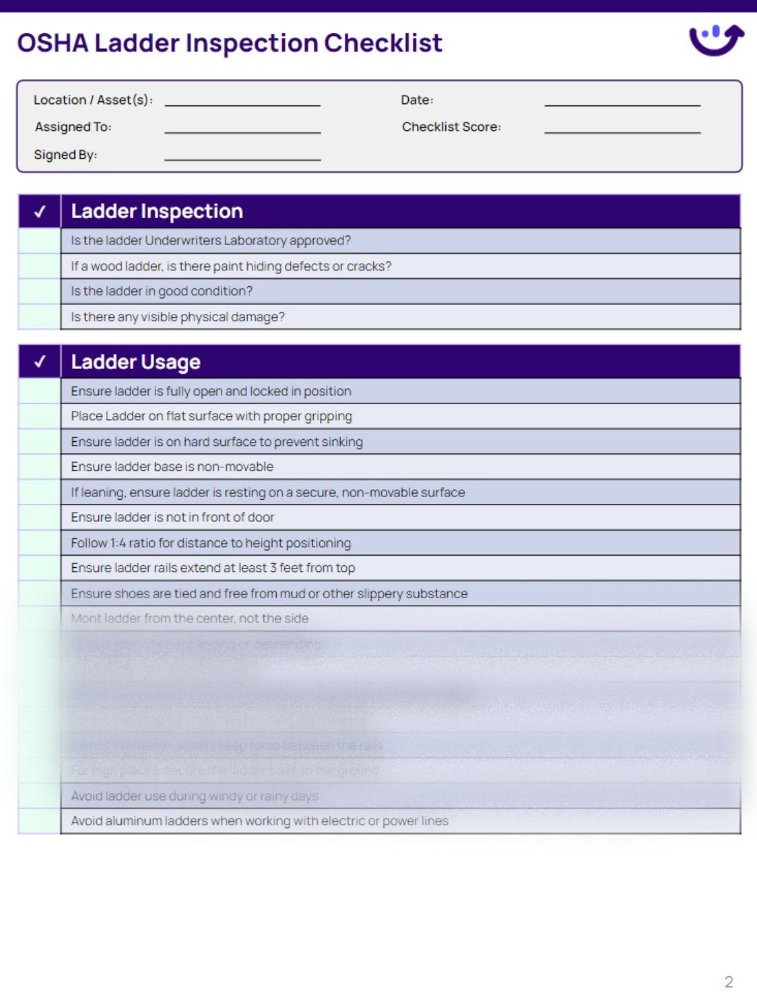 Osha Ladder Inspection Checklist