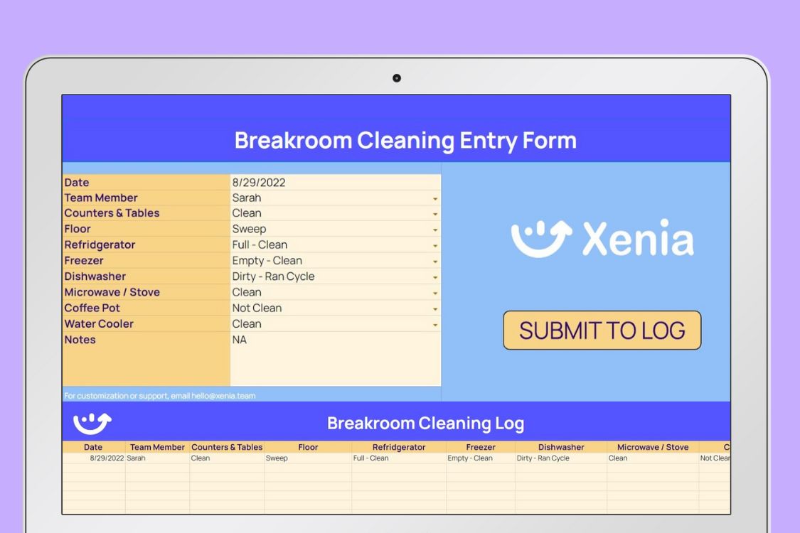 Breakroom Cleaning Log Free Tools by Xenia