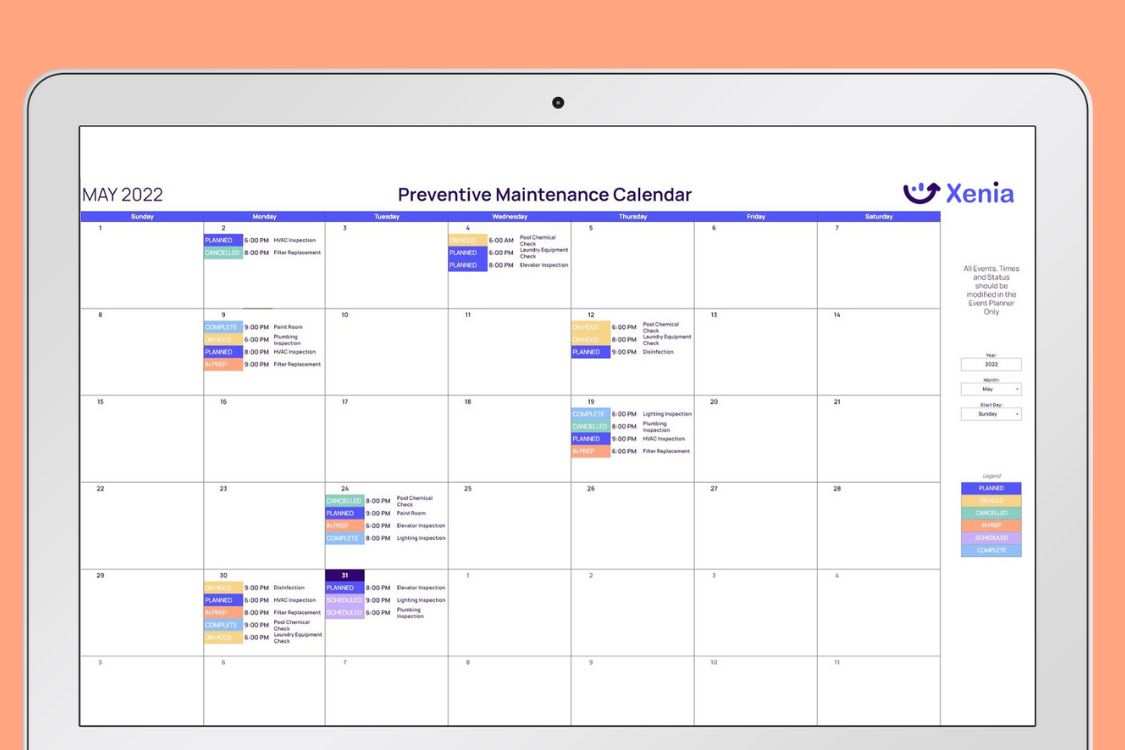 Preventive Maintenance Calendar | Free Tools by Xenia