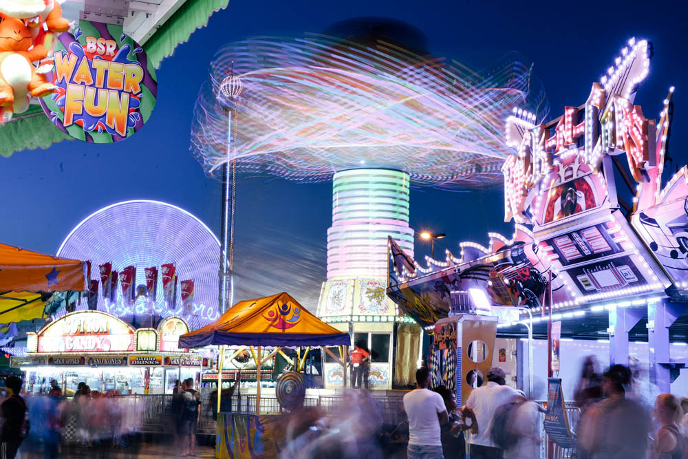 neon lights at k-days rides and midway