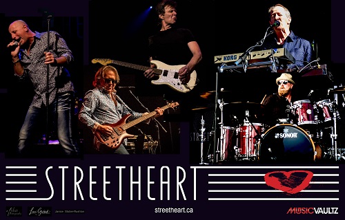 The band Streetheart performs, playing guitars, drums and singing.