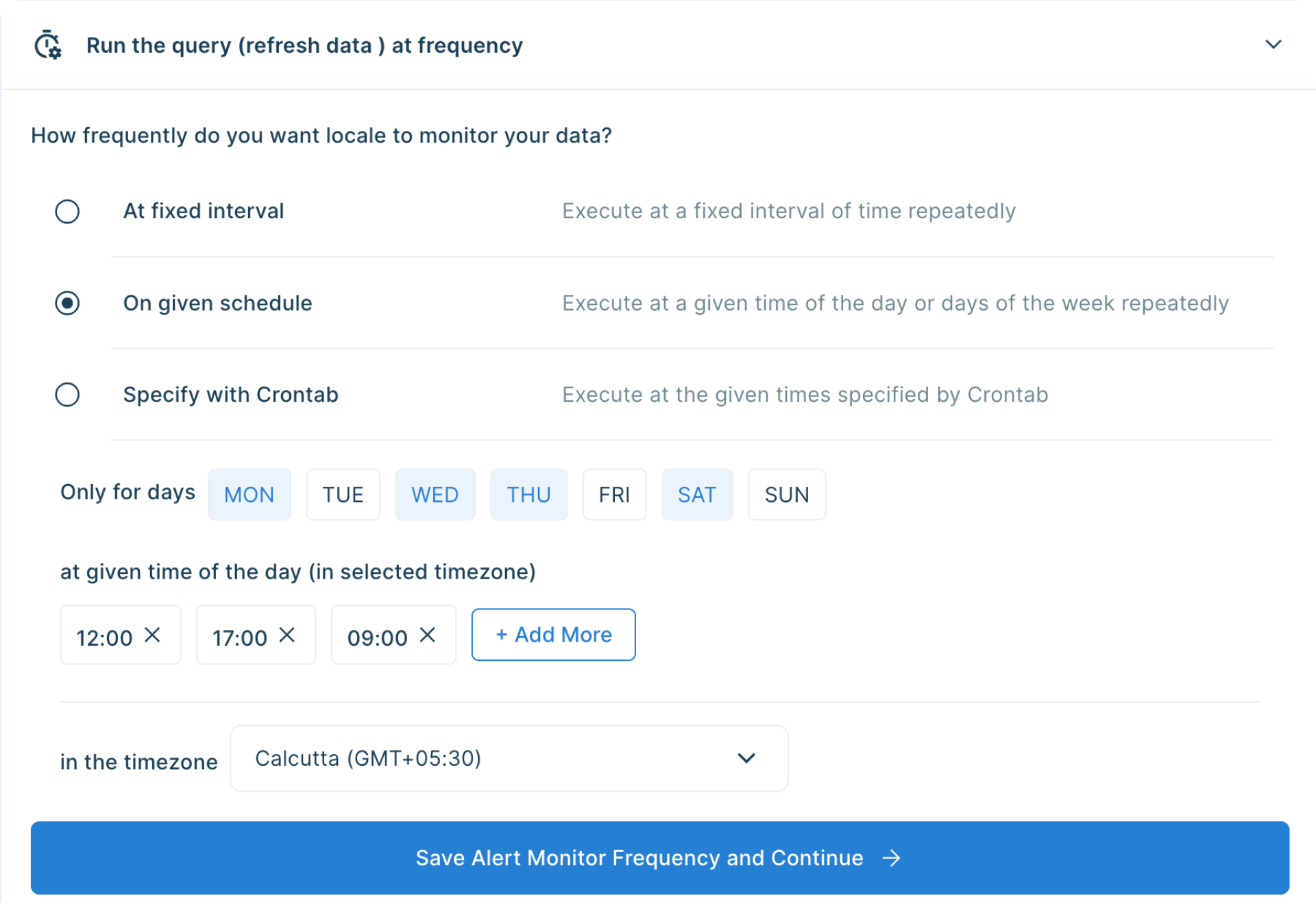 Setup Alert frequency on Locale