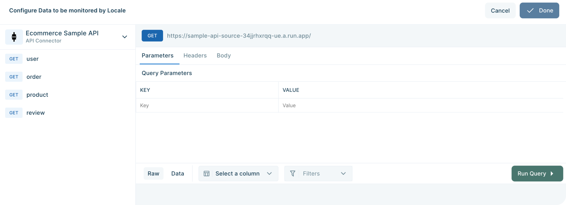 API Database Connection setup on Locale platform