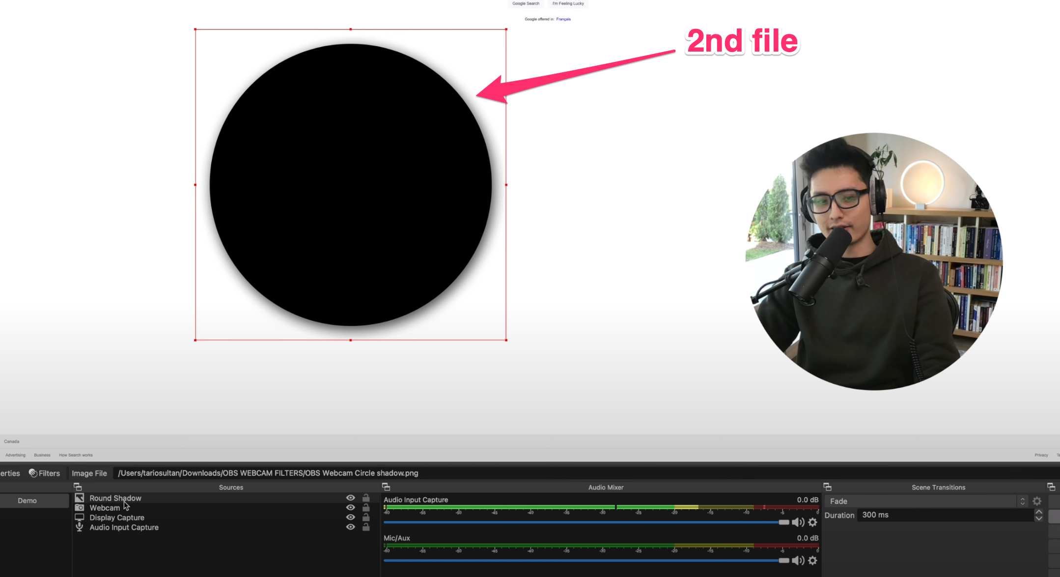 OBS webcam round circle add shadow