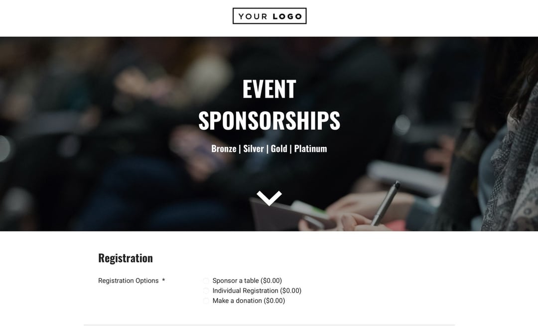 Event registration template for event sponsor form