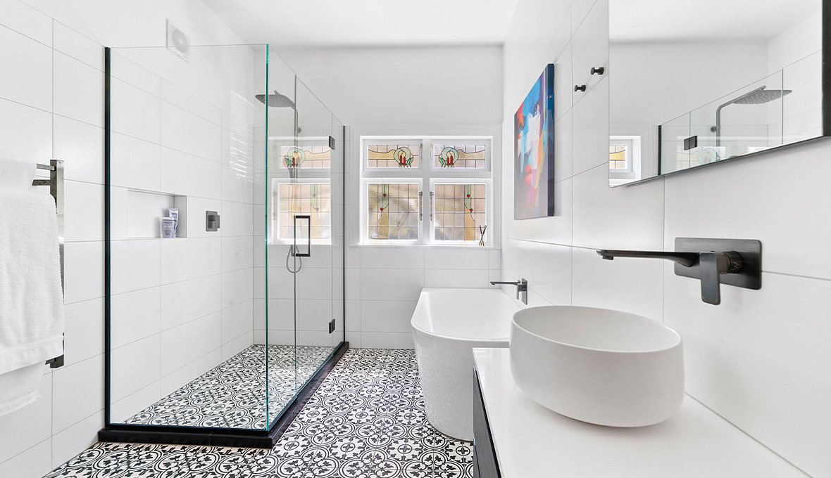 Bathroom with black accents