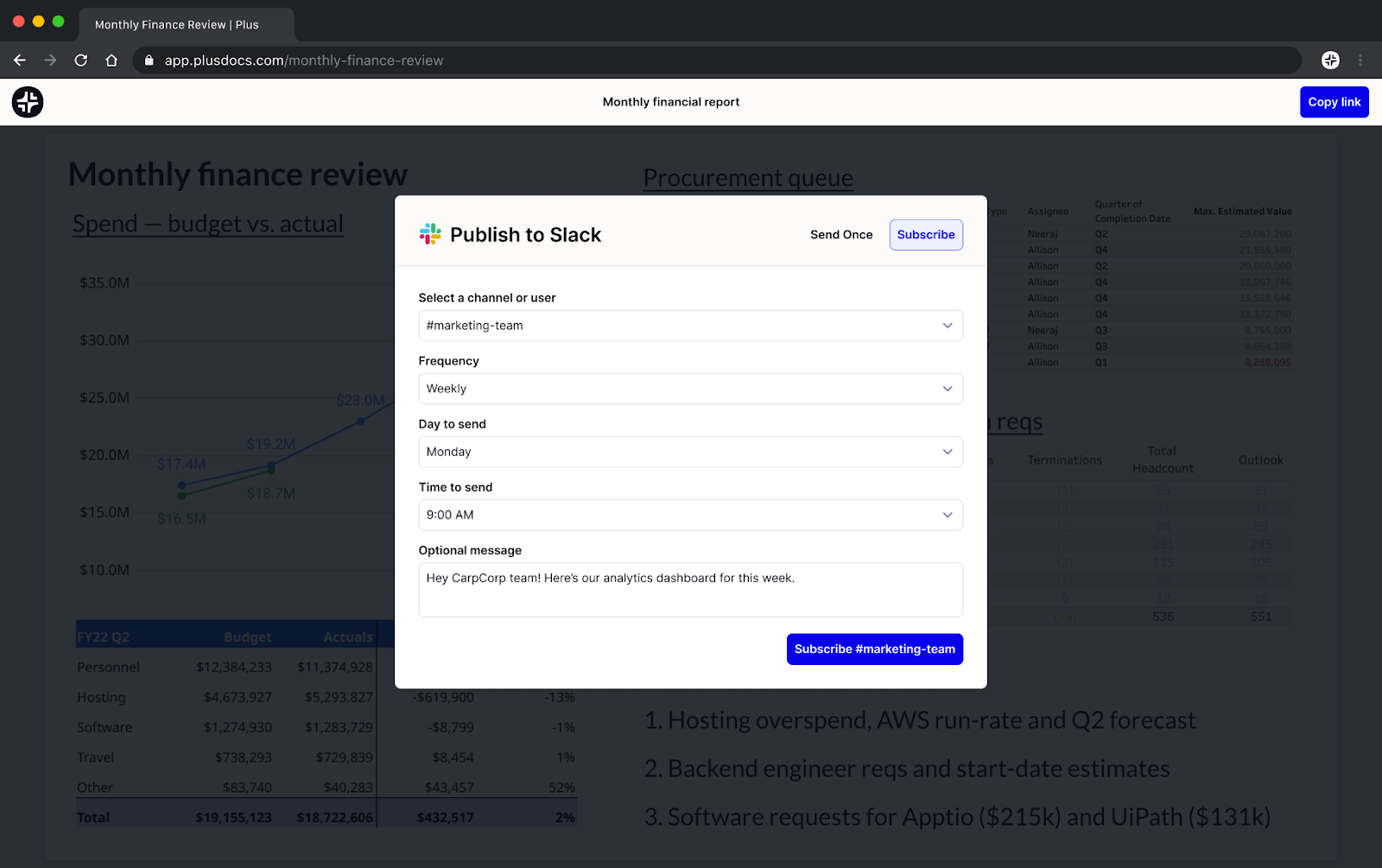 How to Publish a Plus Snapshot on Slack