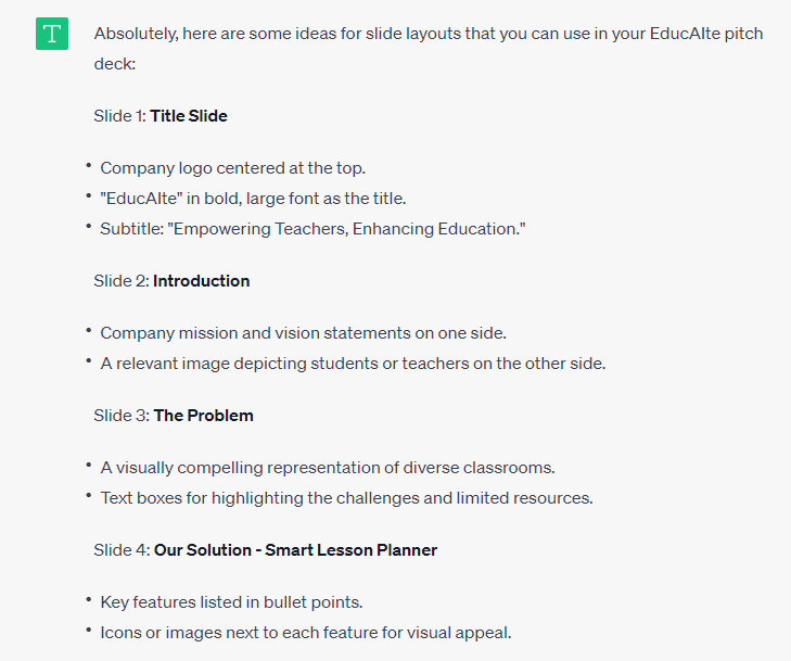 Example presentation outline from ChatGPT