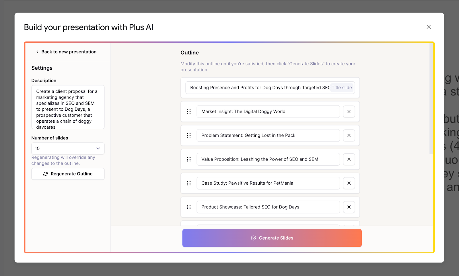 outline of a presentation template