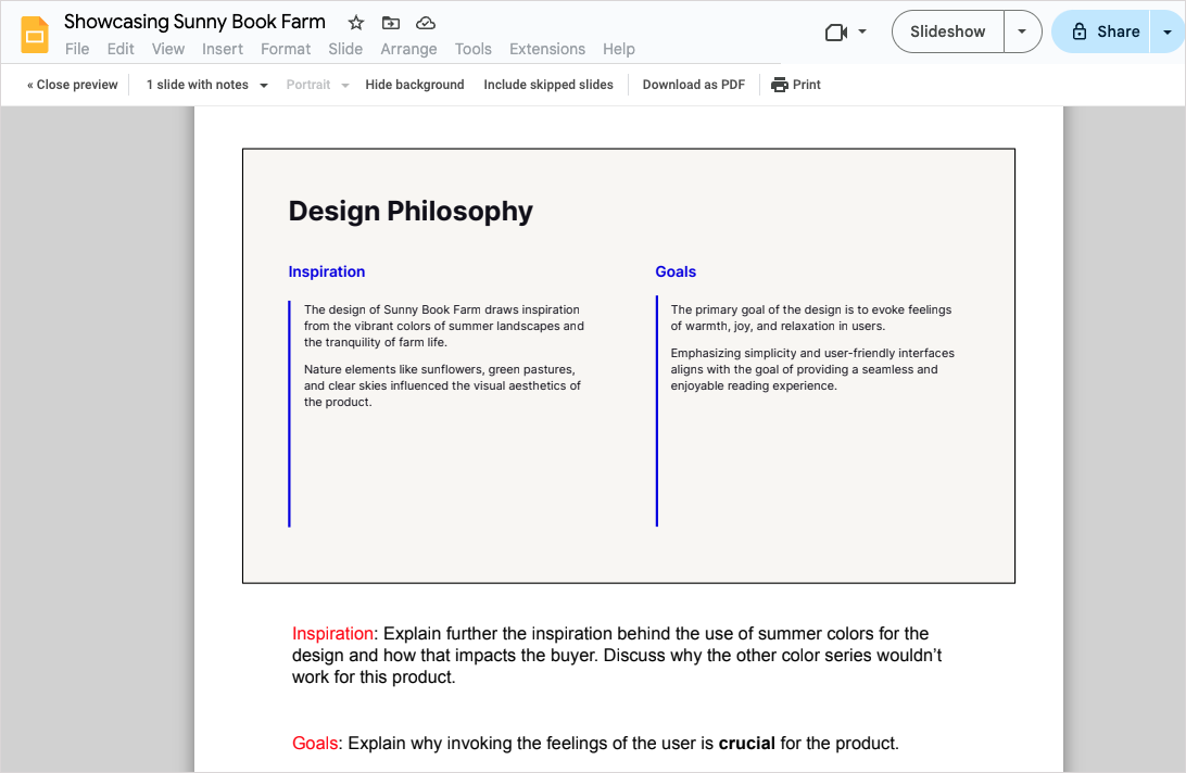 how to print presentation with notes google slides