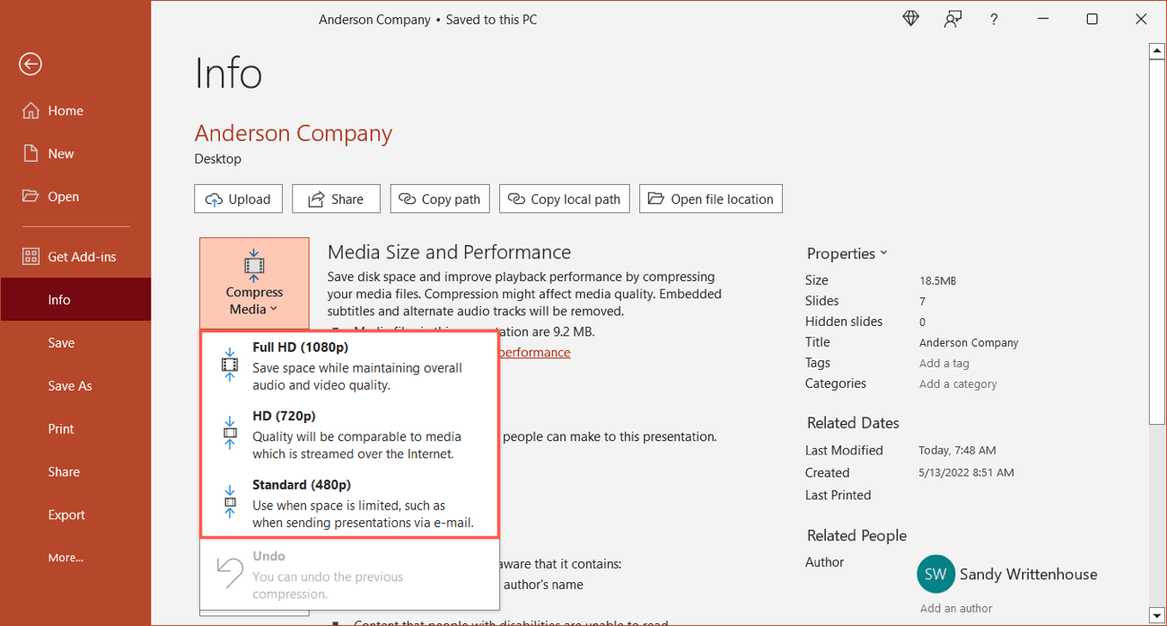 how to compress a powerpoint presentation