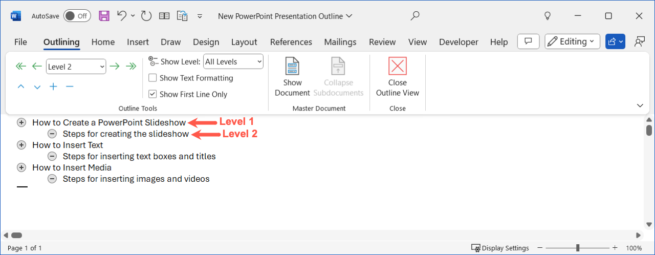 presentation slide outline