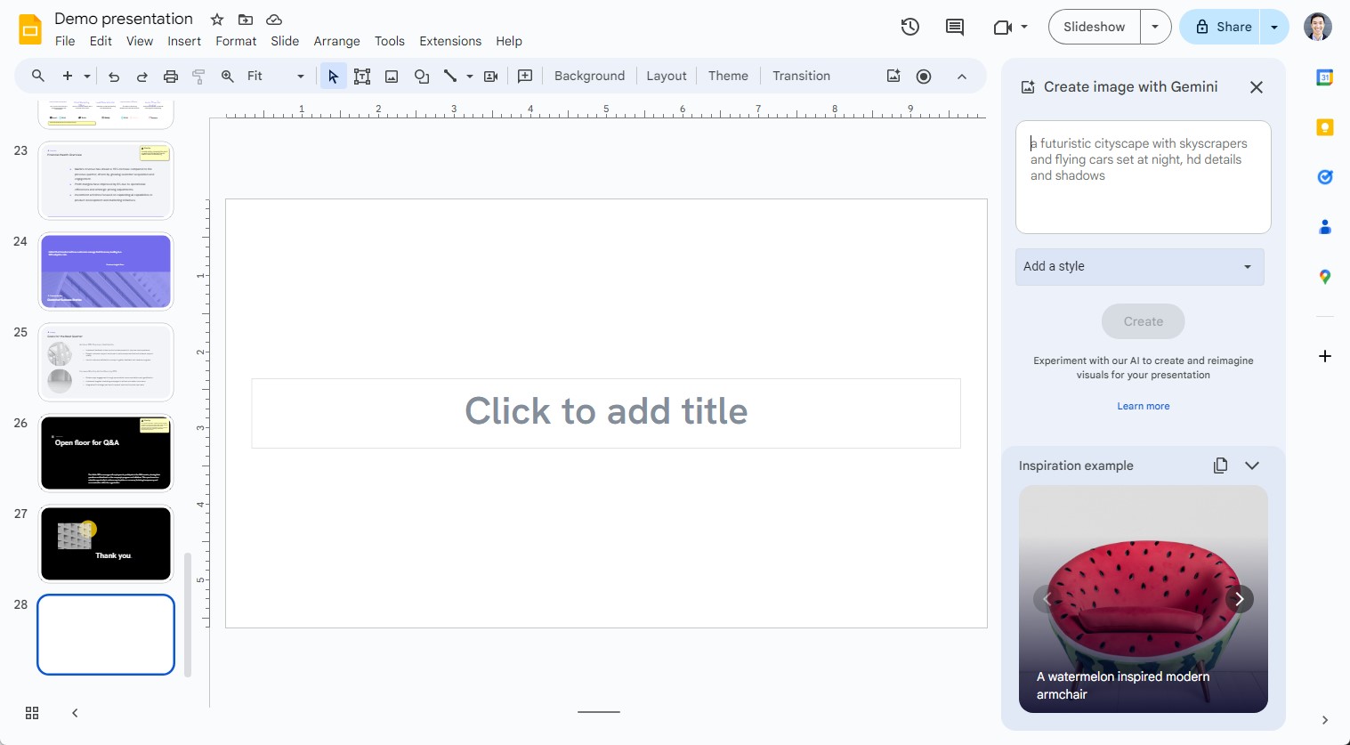 ai for google slides presentation screenshot of Gemini for Google Slides