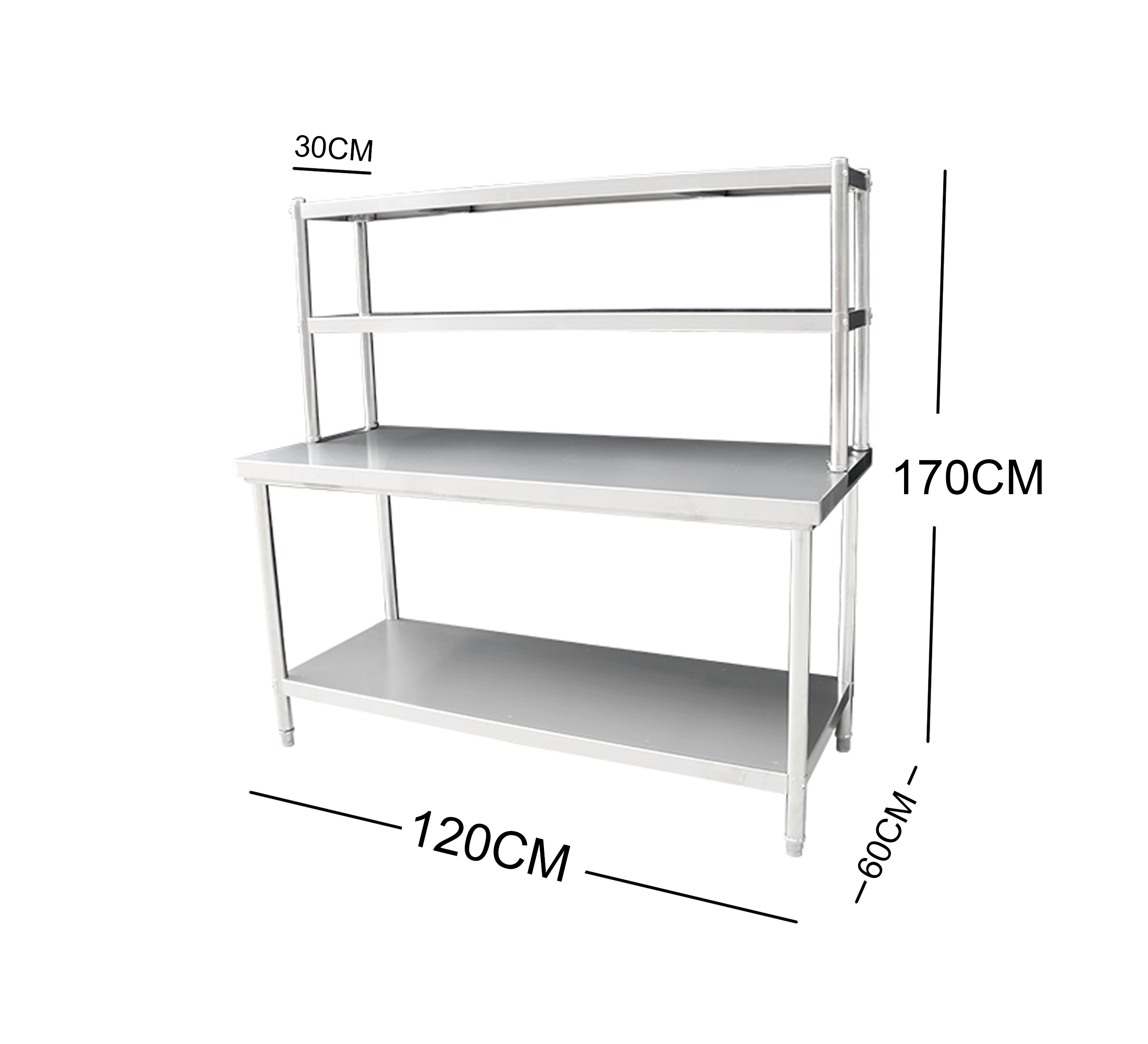 120CM STAINLESS STEEL METAL 2 TIER WORKBENCH EXTENSION KITCHEN BENCH STORAGE WORKBENCH