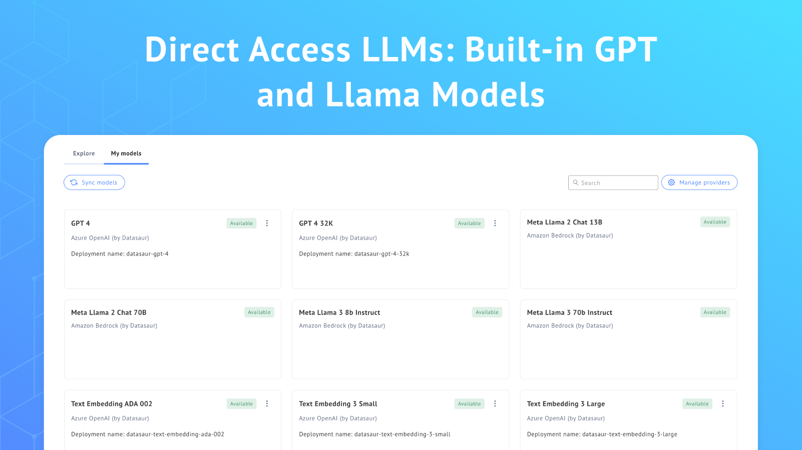 Direct Access LLMs: Built-in GPT and Llama Models