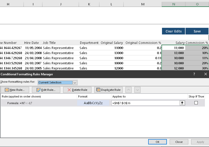 Conditional formats to highlight edits