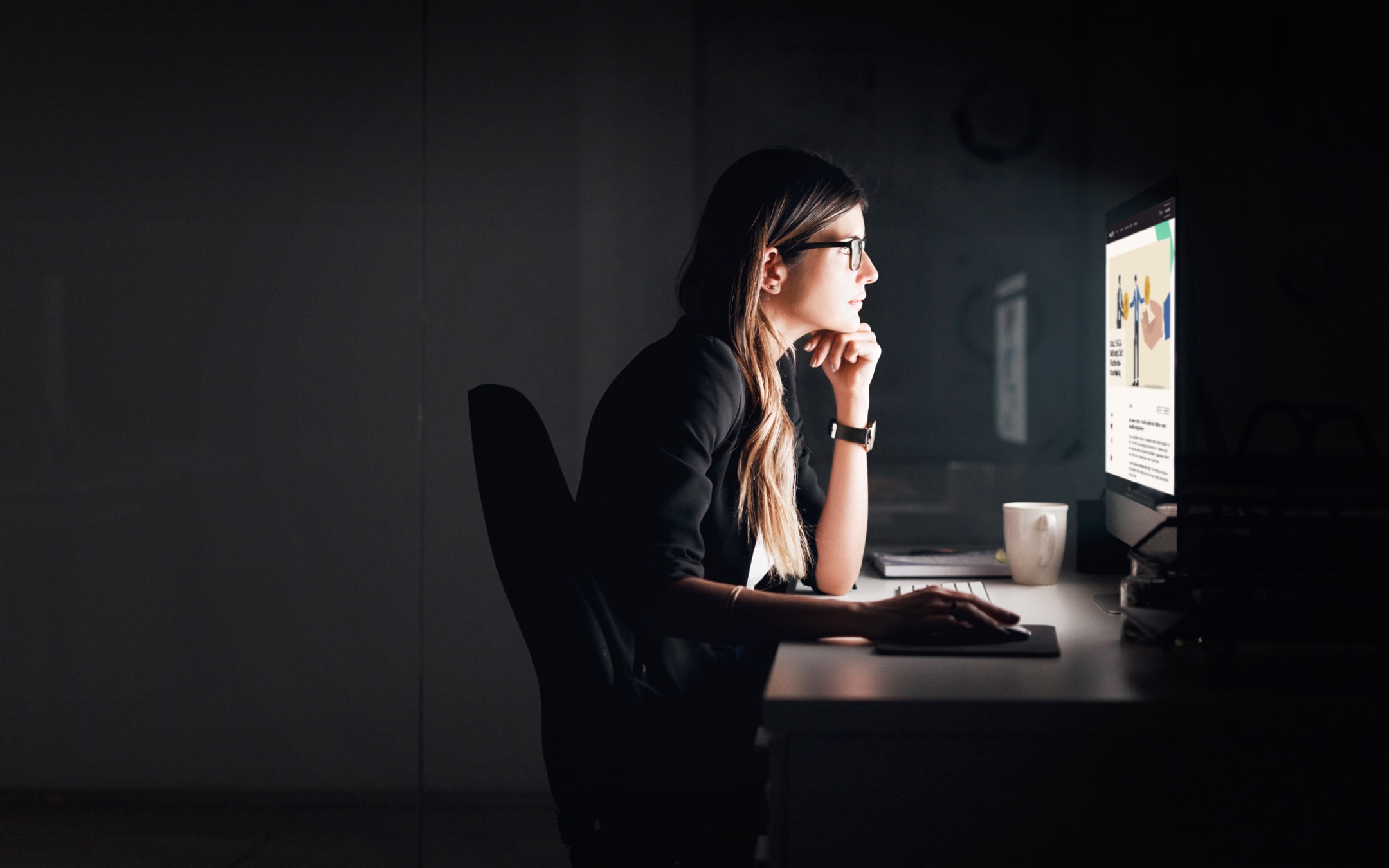 Woman looking at screen with bankruptcy advice