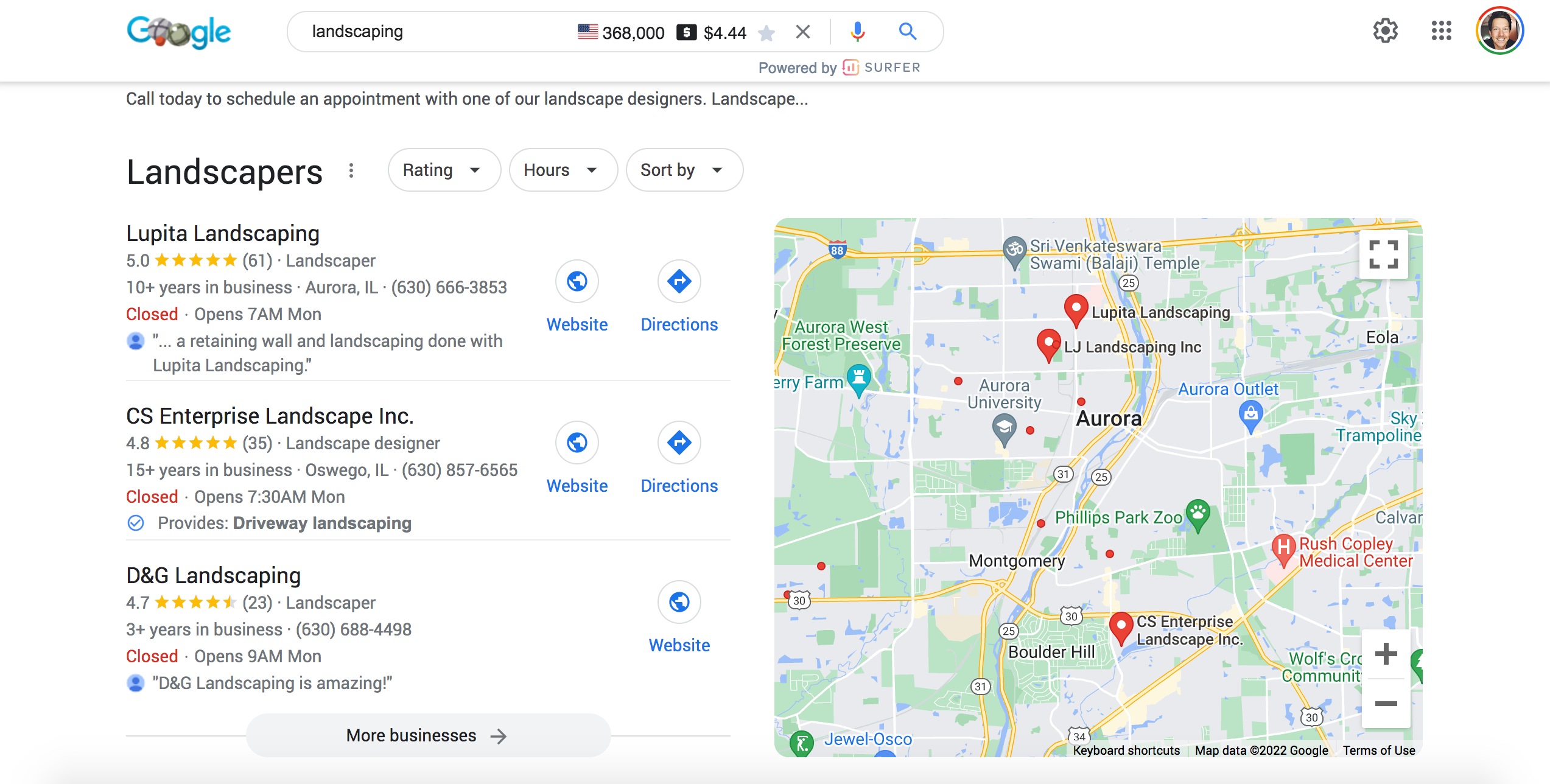 example of landscaping reviews left on a google my business page