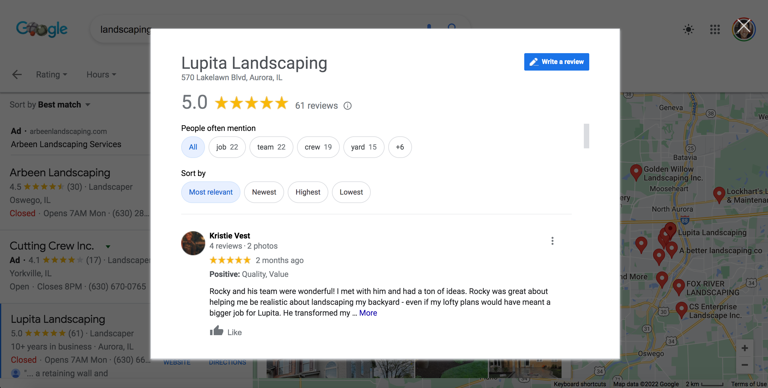 landscaping service google reviews