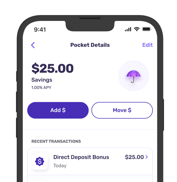 Phone showing ONE app – Pocket Details