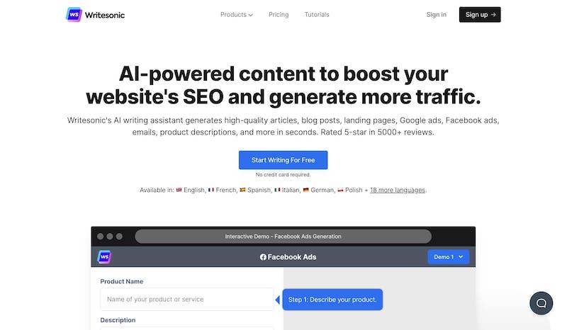 Writesonic AI writing tool