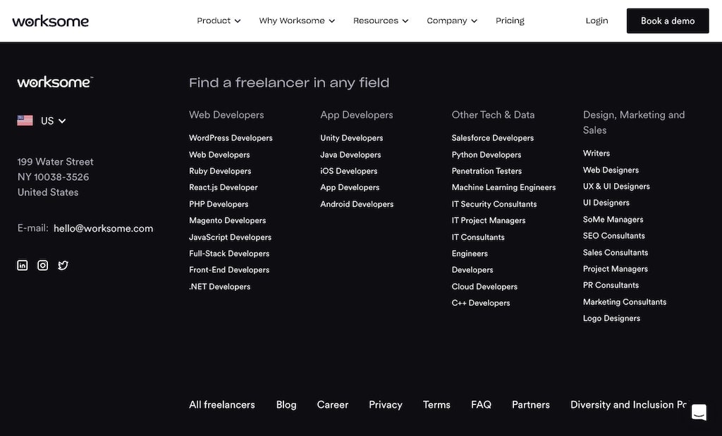 Worksome's footer