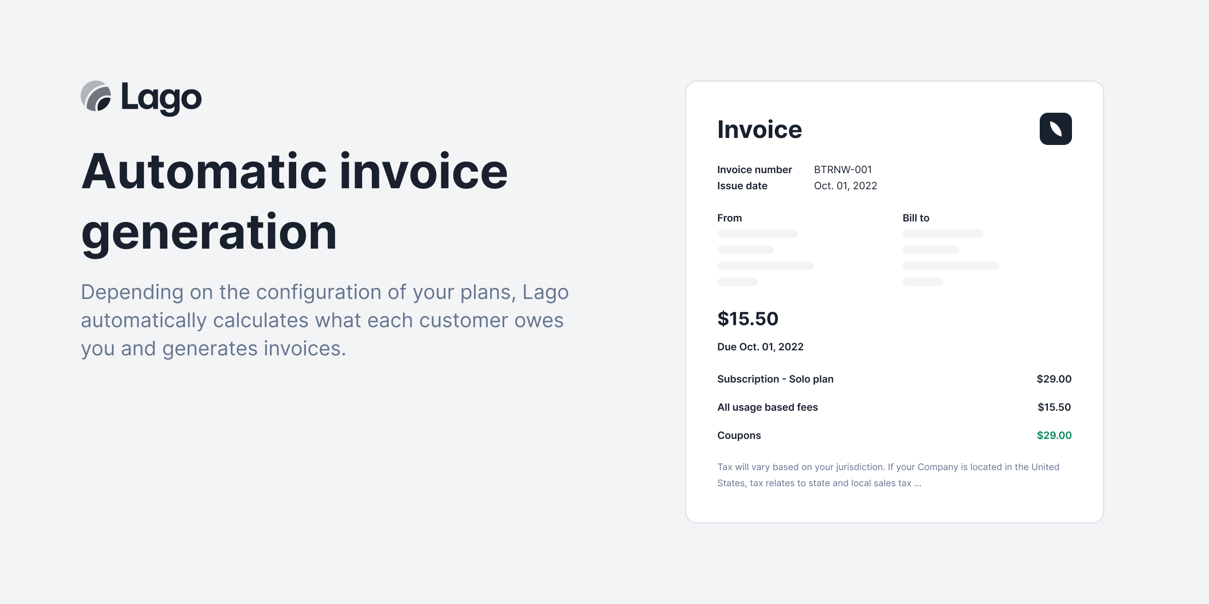 Lago Products - Automatic invoice generation