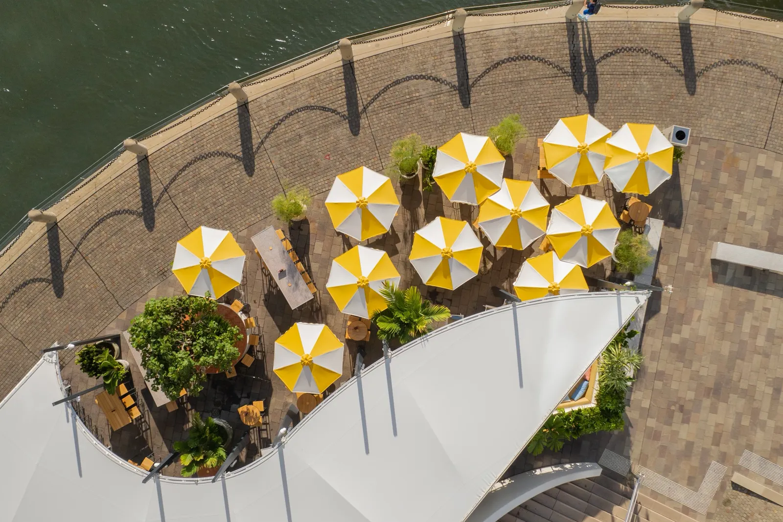 Aerial drone photograph of the newly refurbished Riverbar and Kitchen