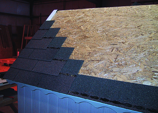Step 5: Finishing the roof by adding shingles and drip edge.
