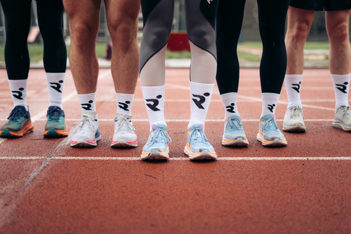 Runna socks and Hoka shoes